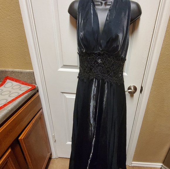 Rendezvous black halter Monroe flare gown - Picture 2 of 5